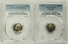 Wow! Lot Of 2 1975 ( USA & CANADA) Dimes PCGS PR69 & SP67 # OA 07 " Low Price"