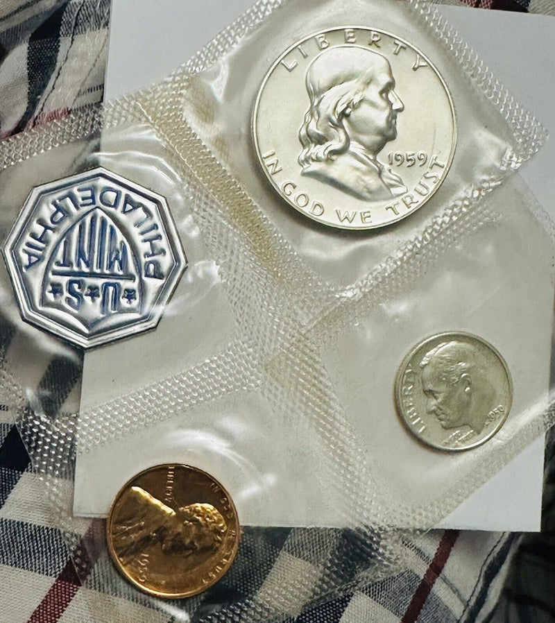 1959 SILVER PROOF SET Break  (3 TOTAL COINS)  In Mint Cello As Pictured # 1959*3