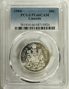1964 Canadian 50C-PCGS PL66CAM- Spotless Gem- "Free Shipping"# OA 56(lowest Prc)