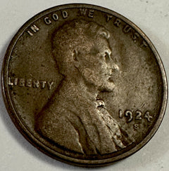 1924-S 1C BN Lincoln Cent Full Date & Mint Mark Lot # LP 1924-S #02 “FREE S&H”