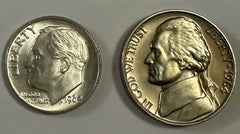 Wow! 1964 10C BU Silver Roosevelt Dime & Proof J. Nickel Lot # ND Combo BU/PR