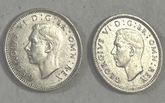 Lot Of 2 Great Britain 3 Pence Silver AU