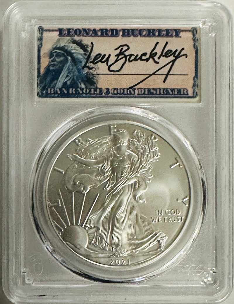 2021 $1 Silver Eagle T1 Last Day Production PCGS MS70 Leonard Buckley # OA 124