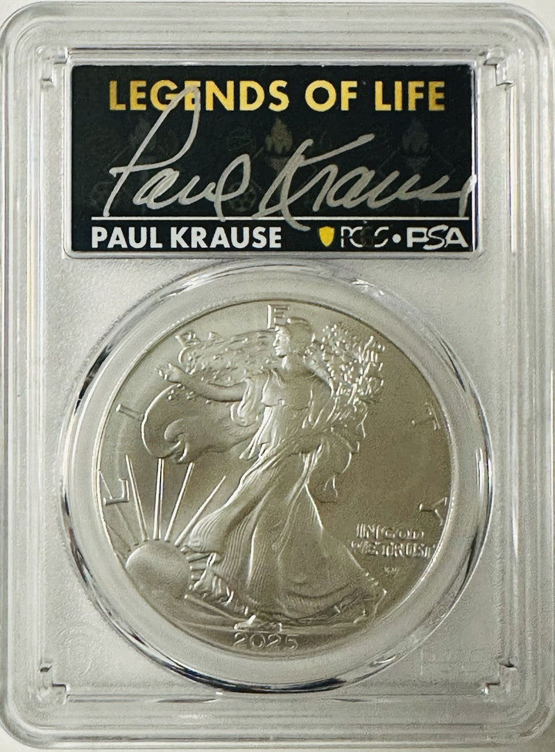 2025 $1 American Silver Eagle 1oz PCGS MS70 FS Legends of Life Paul Krause
