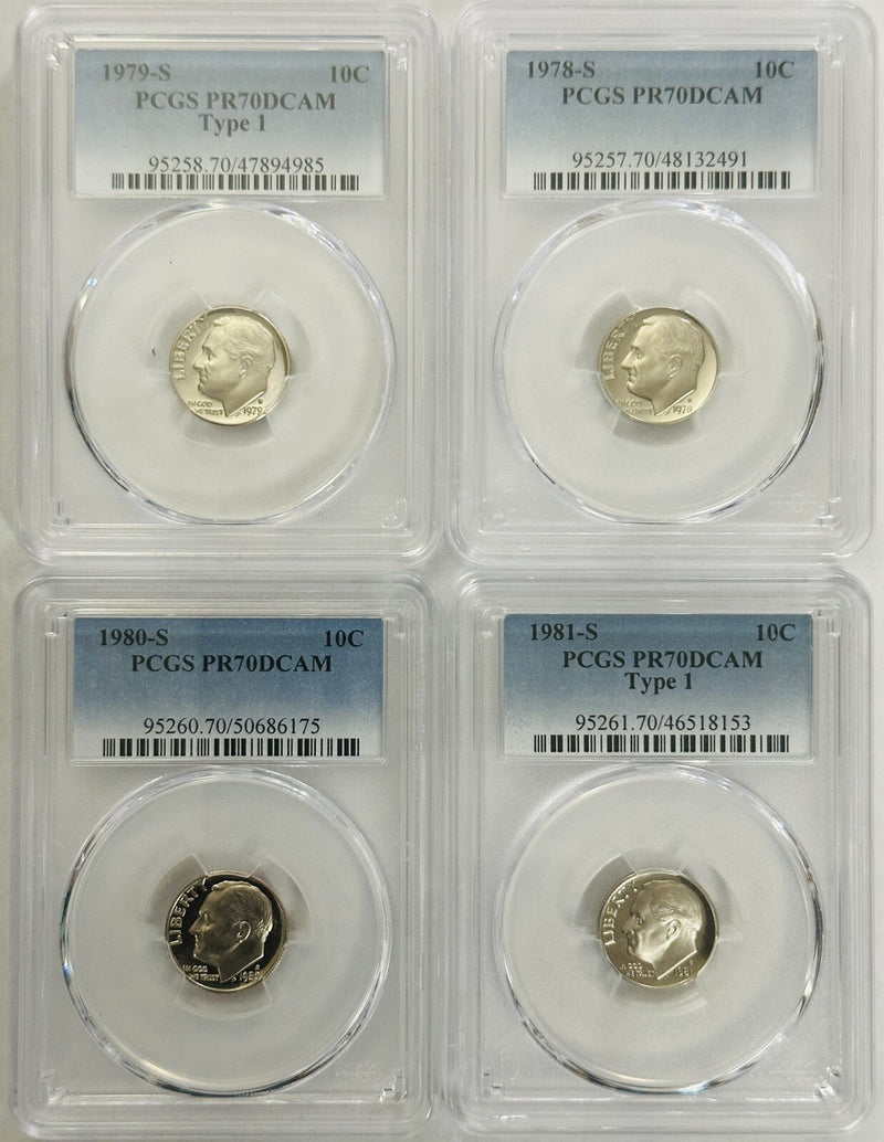 Lot Of 4 Year Run(1978-1981) Perfect PCGS Graded PR70DCAM ROOSEVELT DIMES #OA142