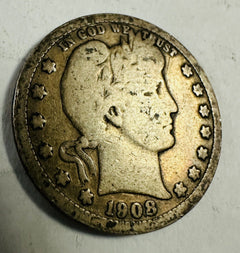 1908-D Barber Silver Quarter W/ Natural Reddish Toned As Pictured # BQ 1908D TD
