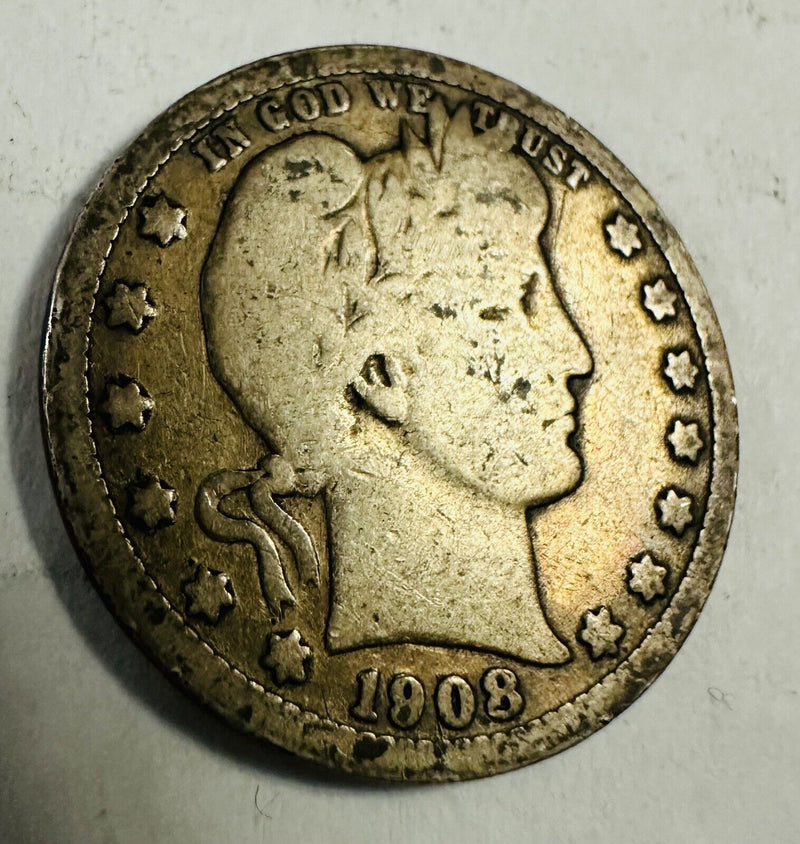 1908-D Barber Silver Quarter W/ Natural Reddish Toned As Pictured # BQ 1908D TD