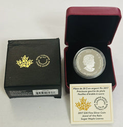2017 Canada $20 Fine Silver Jewel of the Rain Sugar Maple Leaves Coin W/ Box COA