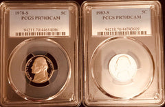 Rare Date 1978-S & 1983-S Nickel PCGS graded perfect PR70DCAM Lot#251