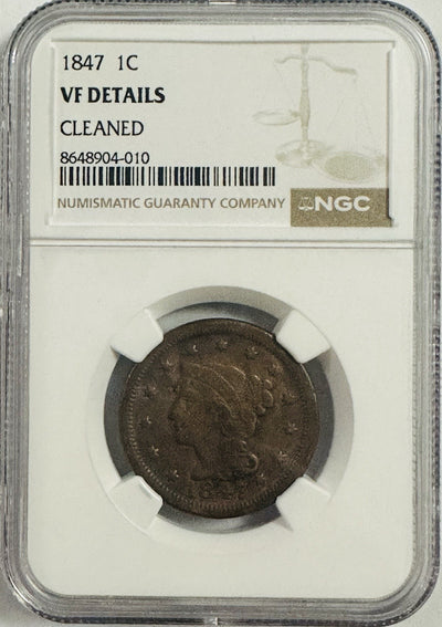 1847 Large Cent NGC Graded Very Fine Details As Pictured # OA 188
