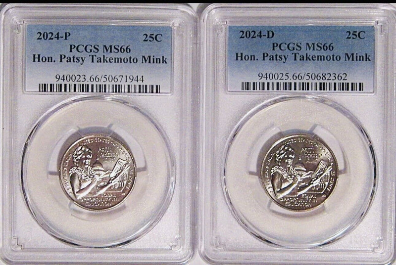 2024 P & D Patsy Takemoto Mink 25c PCGS MS66 American Women Quarter 2 Coin Set#7