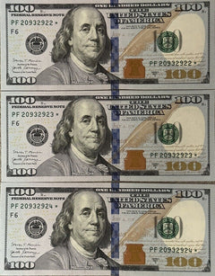 Lot of 3x $100 Bills All 3 Star Notes WITH SEQUENTIAL NUMBERS (Hard Find Low Pr)