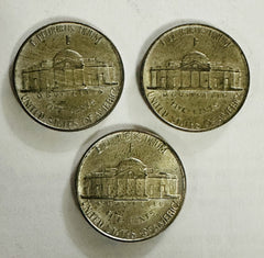 Lot Of 3, 1942-1943-P WWII Jefferson 35% Silver Jefferson Nickel  # SJN *3