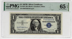 US Silver Certificate 1957B $1 NOTE Fr#1621 (RA Block) PMG 65 EPQ GEM UNC