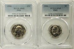 Lot Of 2 Coins From 1966 Special Mint Set PCGS SP65 (PCGS BOOK VAL $32) # OA 50