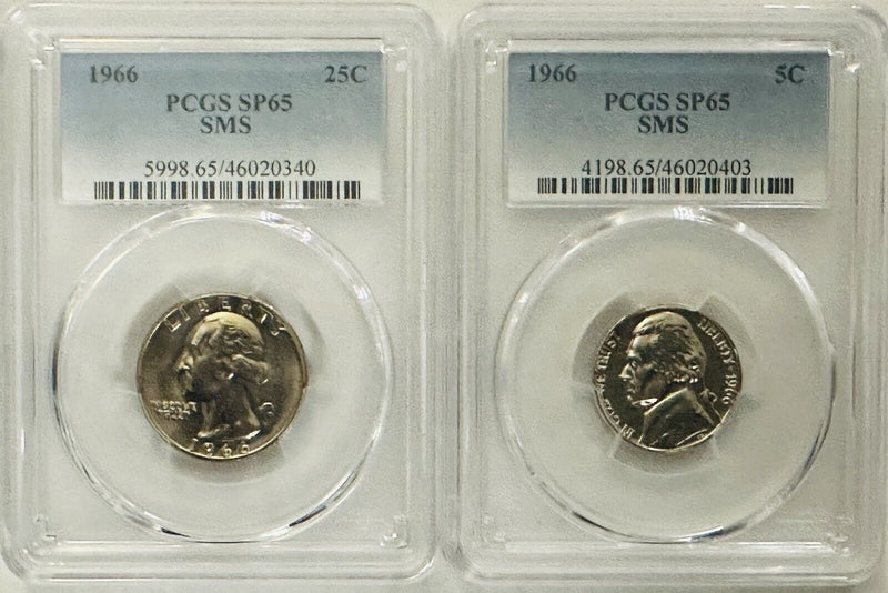 Lot Of 2 Coins From 1966 Special Mint Set PCGS SP65 (PCGS BOOK VAL $32) # OA 50