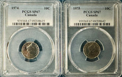 Lot Of 2 Canadian Dimes (1974 & 1975)  PCGS SP67  # Lot 4
