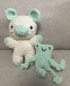 Handmade Crochet Moo Cow  Cute Stuffed Animal 9” W/ Free Frog ( Great Gift).