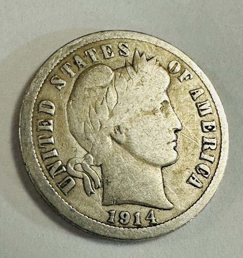 1914 Silver Barber Dime As Pic- Nice coin at a great price +FREE SHIPPING' #BD#7