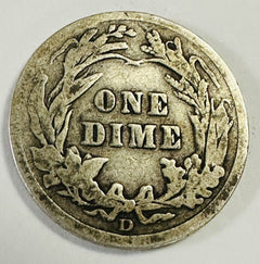 1914-D Barber 90% Silver Dime US Coin Fine Details Better Date # BD 1914-D #01