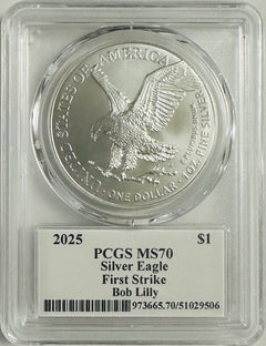 2025 $1 SILVER EAGLE PCGS MS70 FIRST STRIKE LEGENDS OF LIFE Bob Lilly SIGNED