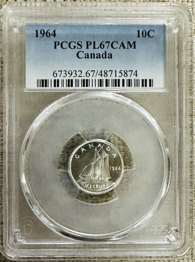 1964 Canada  Gem PL Ten Cents  Dime   PCGS PL 67 Cam # CTC 1964-PL67CAM