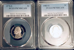 Rare Date 1978-S & 1983-S Nickel PCGS graded perfect PR70DCAM Lot#251