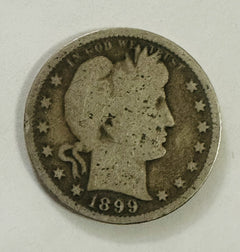 1899 Barber Silver Quarter VG-Fine As Pictured # BSQ 1899 VG-F