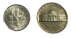 Wow! 1964 10C BU Silver Roosevelt Dime & Proof J. Nickel Lot # ND Combo BU/PR