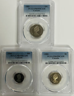 50% Off Lot Of 3 Canadian 1982 Coins PCGS PR69DCAM ($14.99 Regular $30) # OA 155