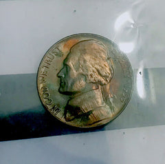 1953 p jefferson nickel rainbow toned Lot #JN01