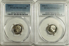 Lot Of 2 Perfect PCGS PR70DCAM COINS~90's & 2000's (top Grade None Better) OA142