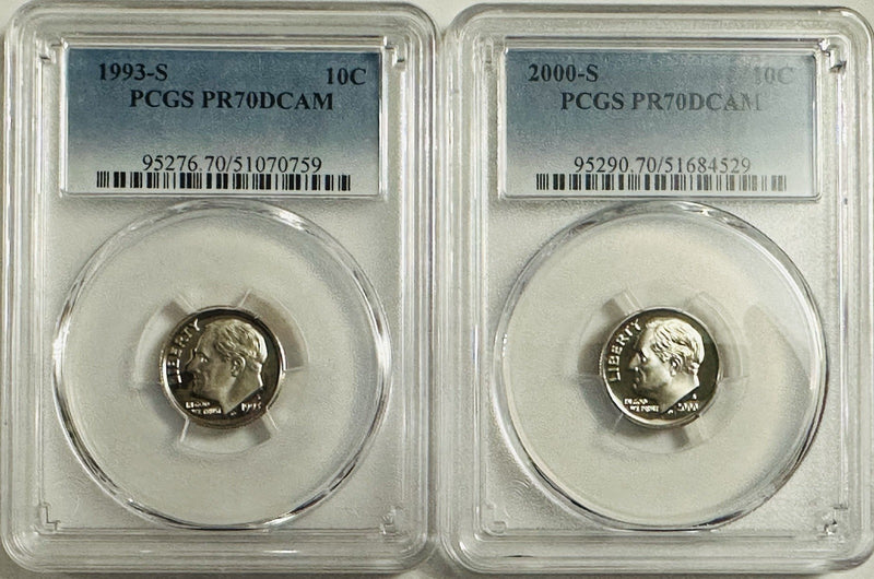 Lot Of 2 Perfect PCGS PR70DCAM COINS~90's & 2000's (top Grade None Better) OA142