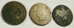 1873, 1874 & 1875 Old Vintage Indian Head Penny 150 Years Old ( Book Filler)