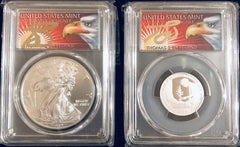 Silver eagle & quarter lot of 2 Thomas Cleveland eagle graded MS70 & PR70 #211