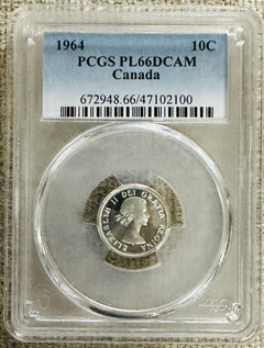 1964 Canada  Gem PL Ten Cents  Dime   PCGS PL 66  DCAM # CTC 1964-PL66DCAM