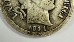 1914-D Barber 90% Silver Dime US Coin Fine Details Better Date # BD 1914-D #01