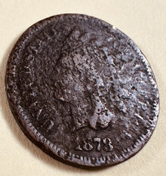 1873 Indian Head Cent Penny- Closed 3, VG Details Full Date As Pictured #532-84
