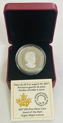 2017 Canada $20 Fine Silver Jewel of the Rain Sugar Maple Leaves Coin W/ Box COA