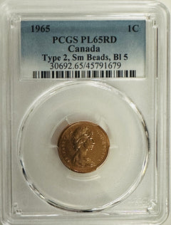 1965 Canada Type 2,Sm Beads,Bl 5 One Cent PCGS PL-65 RD(Currently None On eBay)