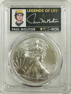 2020 American Silver Eagle 1oz PCGS MS70 FS Legends of Life Paul Molitor #OA 132
