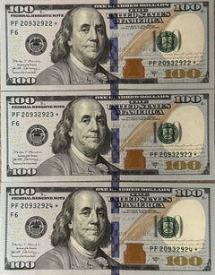 Lot of 3x $100 Bills All 3 Star Notes WITH SEQUENTIAL NUMBERS (Hard Find Low Pr)