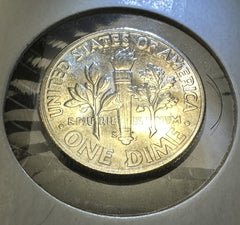 1947 S Roosevelt Dime BU Mint State 90% Silver Obverse Toning # RD 1947-S
