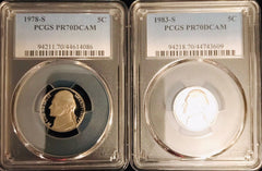 Rare Date 1978-S & 1983-S Nickel PCGS graded perfect PR70DCAM Lot#251