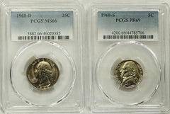 Lot Of 2 1968 D&S PCGS Graded Coins As Pictured Lot# OA04 (PCGS BOOK VALUE $31)