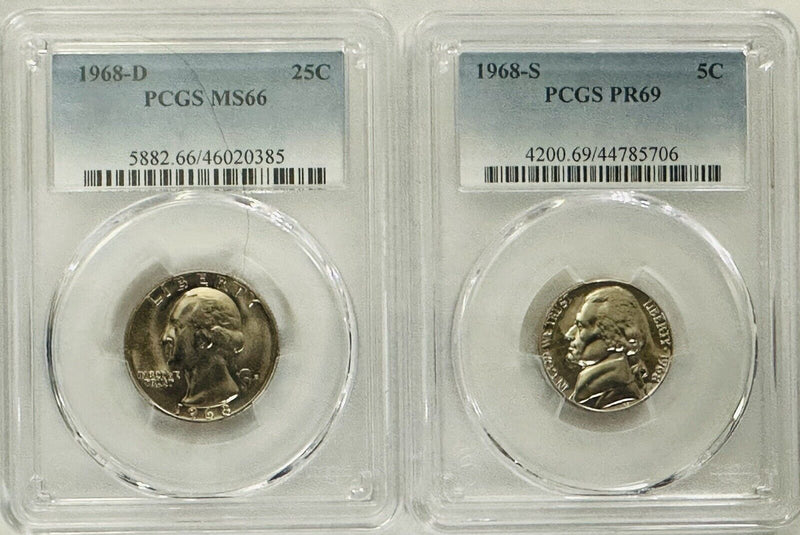 Lot Of 2 1968 D&S PCGS Graded Coins As Pictured Lot# OA04 (PCGS BOOK VALUE $31)