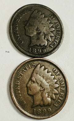 1899 Indian Head Cent (lot Of 2) Brown & Dark Chocolate Brown As Pictured # IHP2
