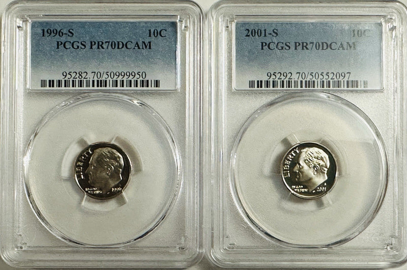 Lot Of 2 Perfect PCGS PR70DCAM COINS~90's & 2000's (top Grade None Better) OA138