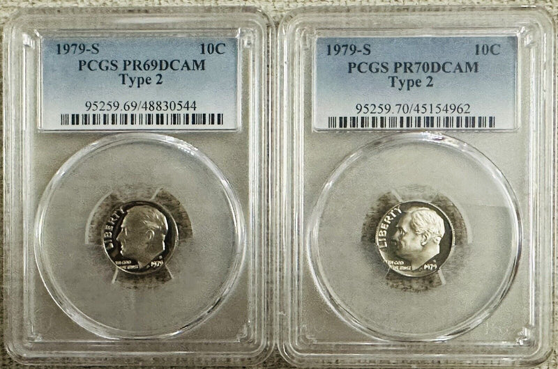 Lot Of 2 Type2 (1979-S) 10C Coins PCGS PR70 & PR69DCAM #605
