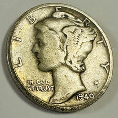 1940-S 10C US Mercury Silver Dime XF Details As Pictured Lot# MD 1940-S XF